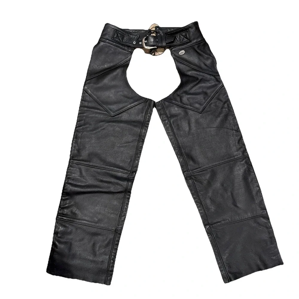 Harley-Davidson Leather Motorcycle Chaps M Made in USA‎ — Belt Zipper Adj Waist